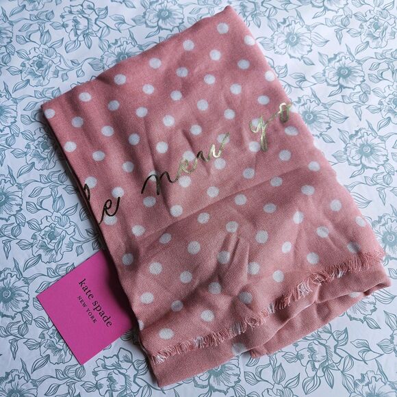 NWT Kate Spade New York Pink Polka Dot Scarf - Picture 2 of 4